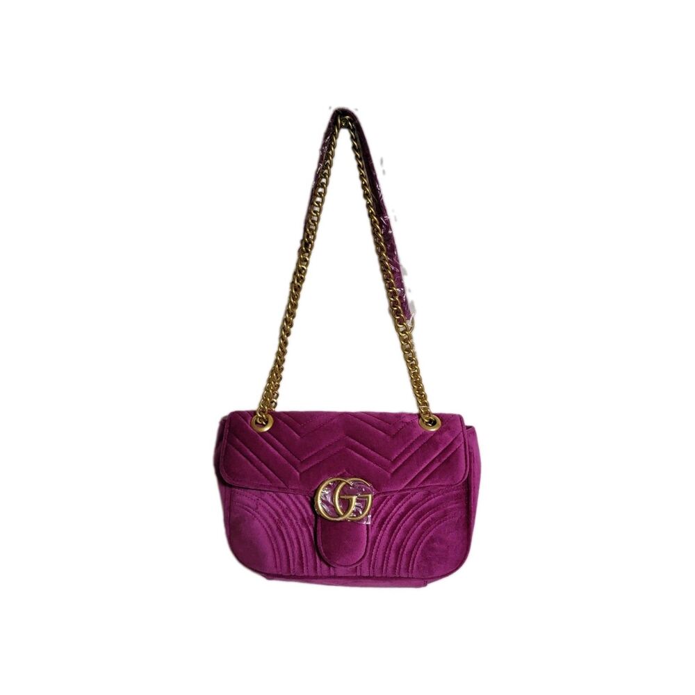 GUCCI GG Marmont Velvet Chain Shoulder Bag Small Purple